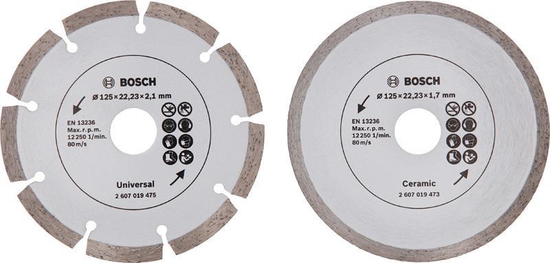 BOSCH Diamanttrennscheibe für Fliesen und Baumaterial, Durchmesser: 125 mm, 2er-Pack