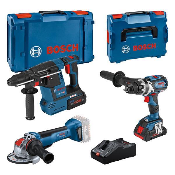 BOSCH Combo Kit Set, 3 18V-Werkzeuge: GSR 18V-110C, GWX 18V-10 P, GBH 18V-26F, 2x Akku