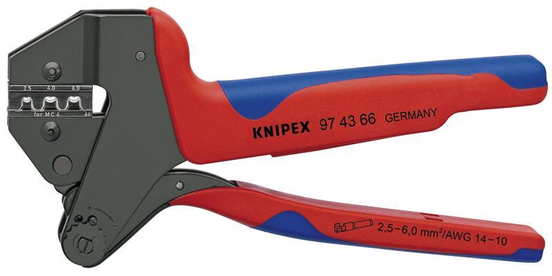 KNIPEX 97 43 66 Crimp-Systemzange MC4 EVO2 für auswechselbare Crimpeinsätze für MC4 Multi-Connect-Verbinder (bis 6 mm²) mit Mehr