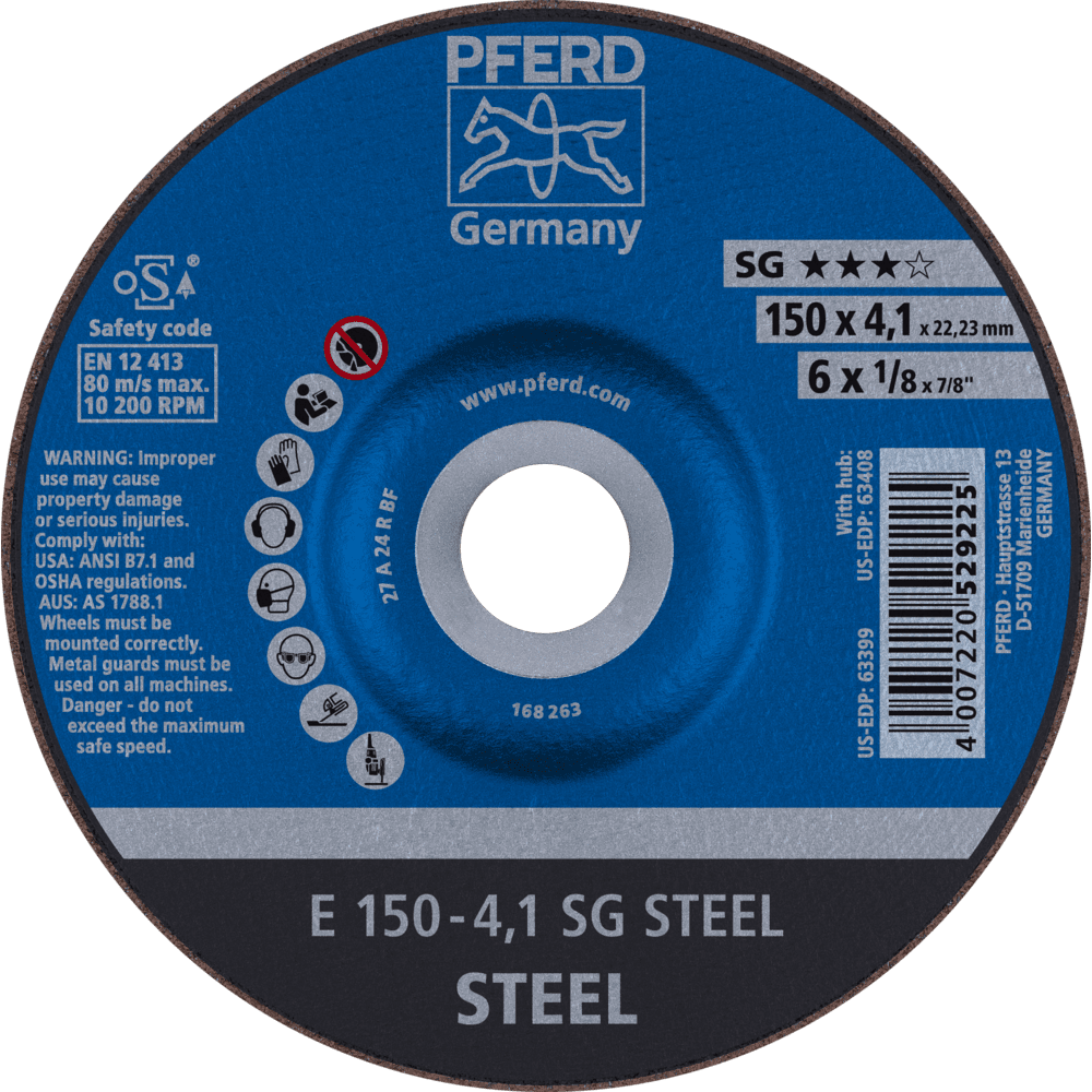 PFERD Schruppscheibe E 150x4,1x22,23 mm Leistungslinie SG STEEL für Stahl