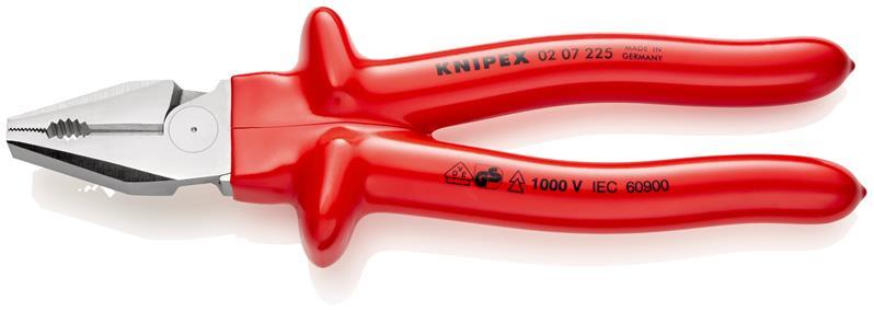 KNIPEX 02 07 225 Kraft-Kombizange tauchisoliert, VDE-geprüft verchromt 225 mm