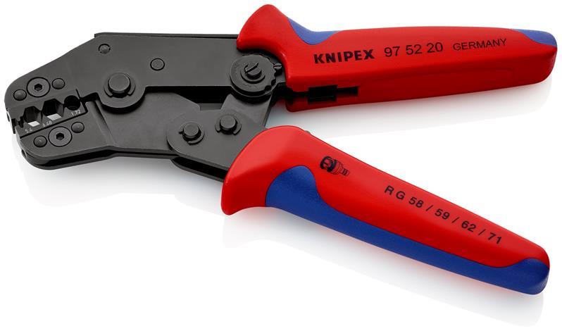 KNIPEX 97 52 20 Crimpzange kurze Bauform mit Mehrkomponenten-Hüllen brüniert 195 mm