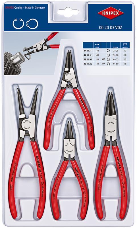 Sicherungsringzangensatz 4-tlg.stabile Kunststoffverpackung 10-60mm KNIPEX