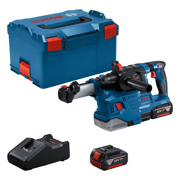 BOSCH Akku-Bohrhammer mit SDS plus GBH 18V-22, 2x Akku GBA 18V4.0Ah/L-BOXX, Ringbürst.