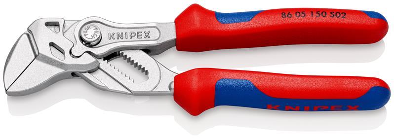 KNIPEX 86 05 150 S02 Zangenschlüssel mit aufgerauten Backen mit Mehrkomponenten-Hüllen verchromt 150 mm