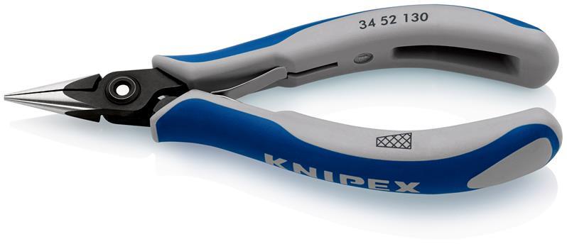 KNIPEX 34 52 130 Präzisions-Elektronik-Greifzange mit Mehrkomponenten-Hüllen brüniert 130 mm