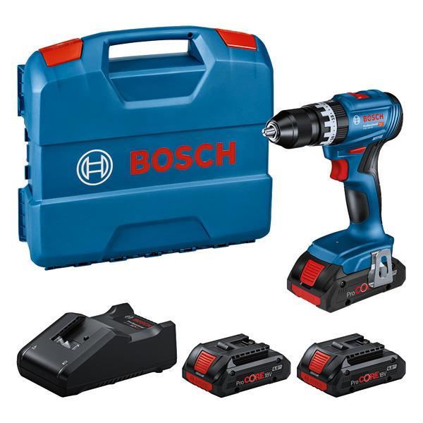 BOSCH Prof. Set: Akku-Schlagbohrschrauber GSB 18V-45, 3x ProCORE18V 4.0Ah, L-Case