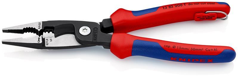 KNIPEX 13 82 200 T Elektro-Installationszange mit Mehrkomponenten-Hüllen, mit integrierter Befestigungsöse zum Anbringen einer A