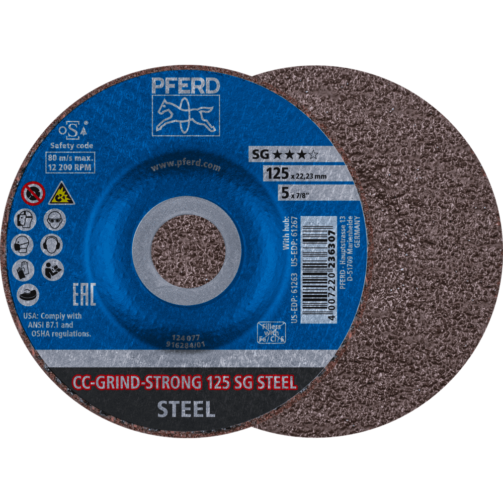 PFERD CC-GRIND STRONG Schleifscheibe 125x22,23 mm COARSE Leistungslinie SG STEEL für Stahl