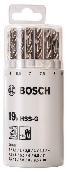 BOSCH 19-tlg. Metallbohrer-Set HSS-G, DIN 338, 135° im Kunststoffrohr, 1–10 mm