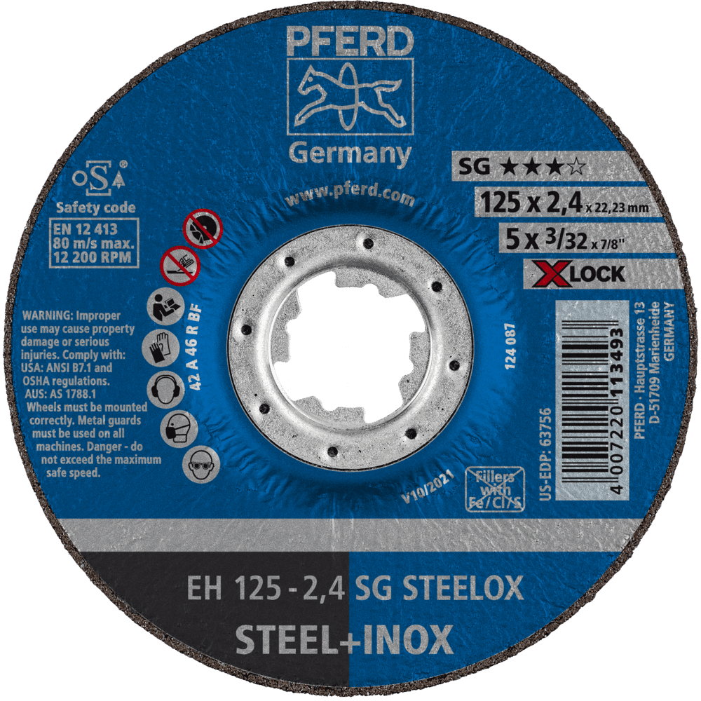 PFERD Trennscheibe EH 125x2,4 mm X-LOCK gekröpft Leistungslinie SG STEELOX für Stahl/Edelstahl