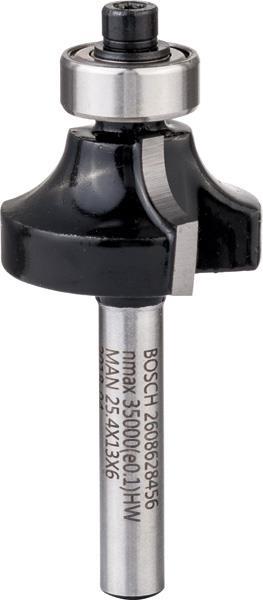 BOSCH Abrundfräser, 6 mm, R1 6,3 mm, D 25,4 mm, L 13,1 mm, G 54 mm