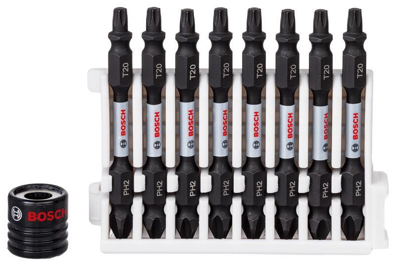 BOSCH Doppelklingenbit-Set Impact Control, 9-teilig, PH2-T20, 65 mm, Magnethülse