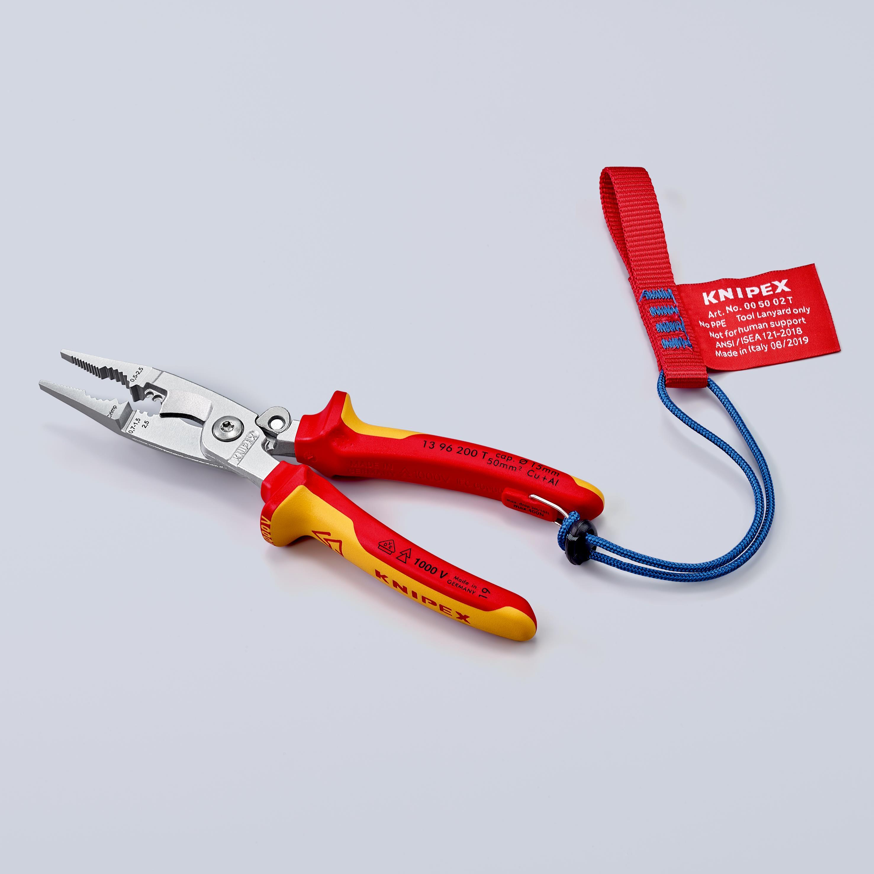 Elektroinstallationszange L.200mm VDE verchr.Mehrkomp.-Hüllen m.Öffnungsf.KNIPEX