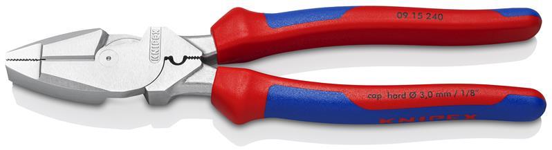 KNIPEX 09 15 240 Kraft-Kombizange "Lineman's Pliers" amerikanisches Modell mit Mehrkomponenten-Hüllen verchromt 240 mm