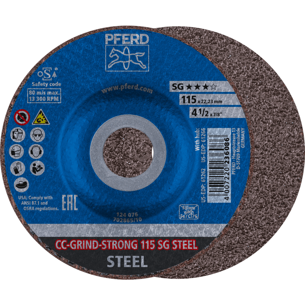 PFERD CC-GRIND STRONG Schleifscheibe 115x22,23 mm COARSE Leistungslinie SG STEEL für Stahl