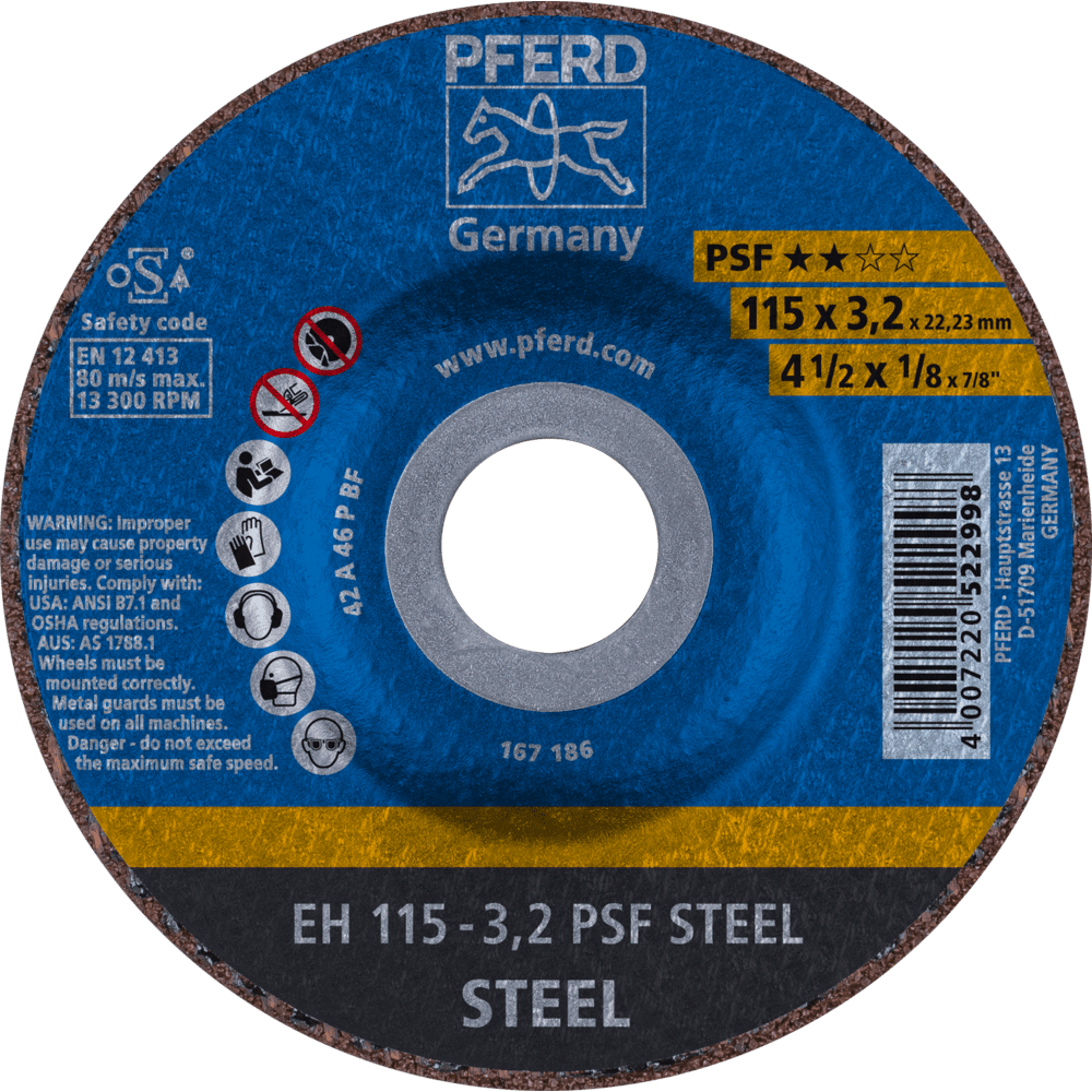 PFERD Trennscheibe EH 115x3,2x22,23 mm gekröpft Universallinie PSF STEEL für Stahl