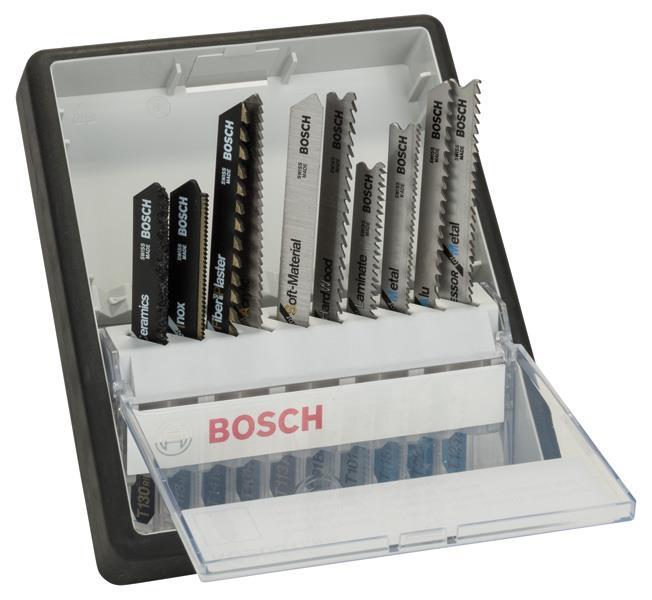 BOSCH 10-tlg. Stichsägeblatt-Set, Robust Line, Speciality Materials, T-Schaft