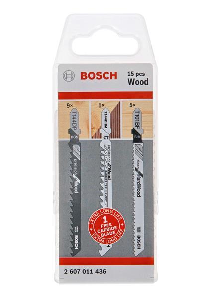 BOSCH 15‑tlg. Stichsägeblatt-Set für Holz, T-Schaft