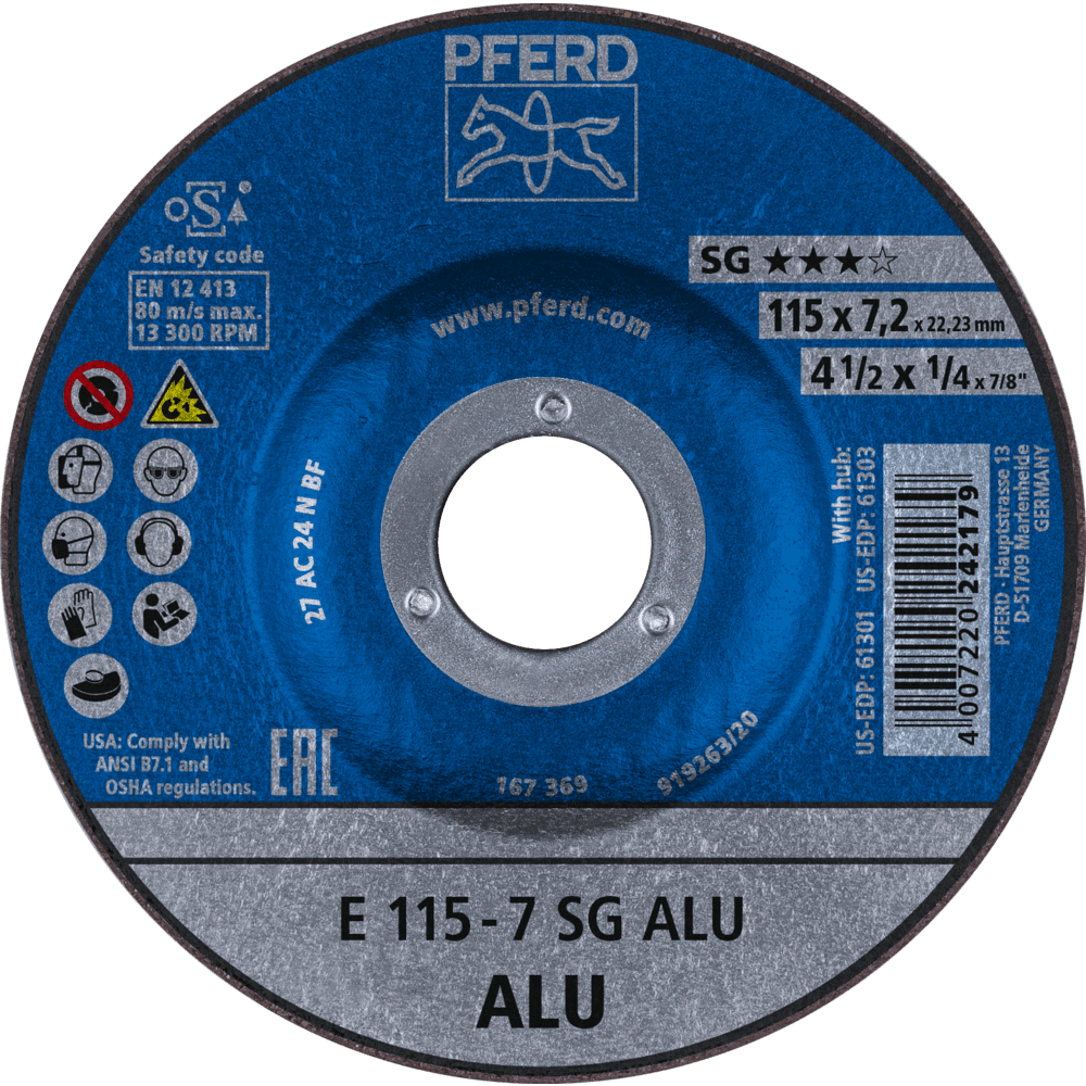 PFERD Schruppscheibe E 115x7,2x22,23 mm Leistungslinie SG ALU für Alu