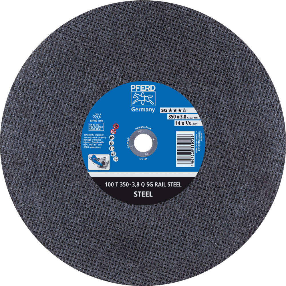 PFERD Schienentrennscheibe T 350x3,8x22,23 mm Leistungslinie SG RAIL für Eisenbahnschienen PFERD Schienentrennscheibe T 350x3,8x22,23 mm Leistungslinie SG RAIL für Eisenbahnschienen