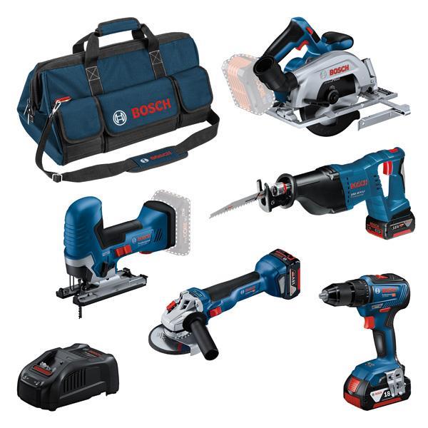 BOSCH Combo Kit Combo Kit 18V (5): GSR+GWS+GKS+GSA+GST + 3x 4.0Ah + GAL + Tasche L