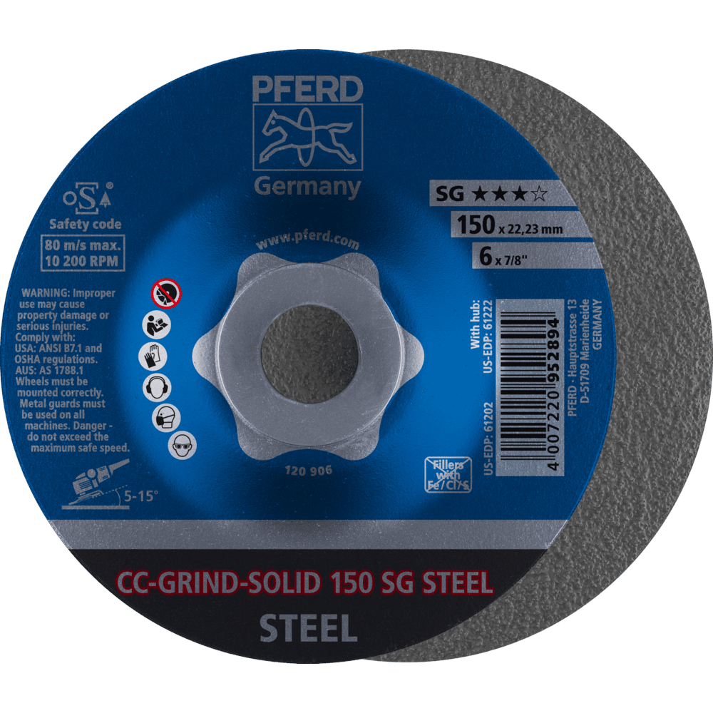 PFERD CC-GRIND SOLID Schleifscheibe 150x22,23 mm COARSE Leistungslinie SG STEEL für Stahl