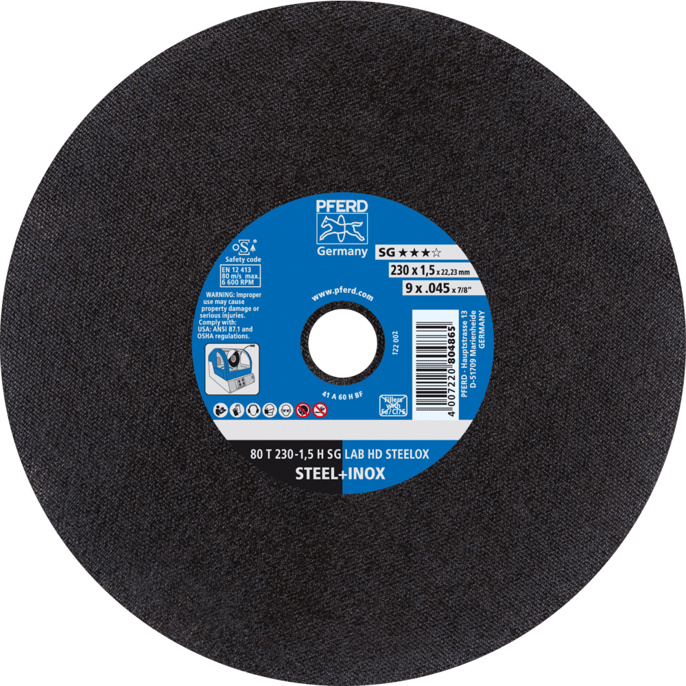 PFERD Labortrennscheibe T 230x1,5x22,23 mm Leistungslinie SG LAB HD STEELOX für Stahl/Edelstahl PFERD Labortrennscheibe T 230x1,5x22,23 mm Leistungslinie SG LAB HD STEELOX für Stahl/Edelstahl