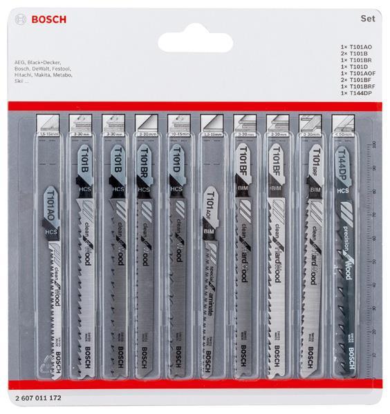 BOSCH 10-tlg. Stichsägeblatt-Set Clean Cutting, T-Schaft