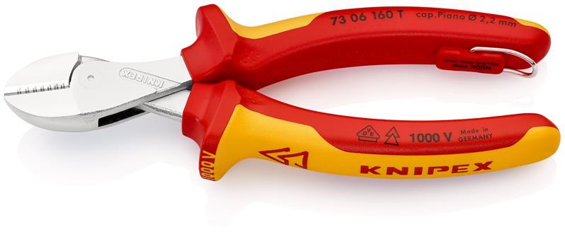 KNIPEX 73 06 160 T X-Cut® Kompakt-Seitenschneider isoliert mit Mehrkomponenten-Hüllen, VDE-geprüft; mit integrierter isolierter 