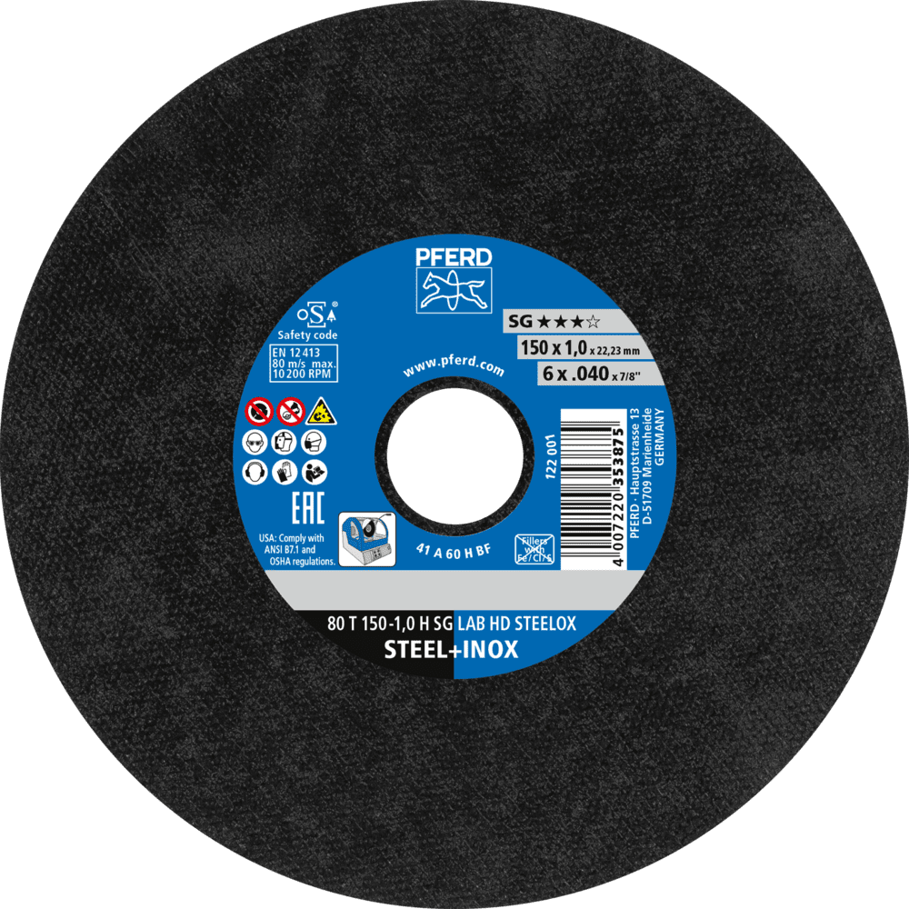 PFERD Labortrennscheibe T 150x1,0x22,23 mm Leistungslinie SG LAB HD STEELOX für Stahl/Edelstahl PFERD Labortrennscheibe T 150x1,0x22,23 mm Leistungslinie SG LAB HD STEELOX für Stahl/Edelstahl
