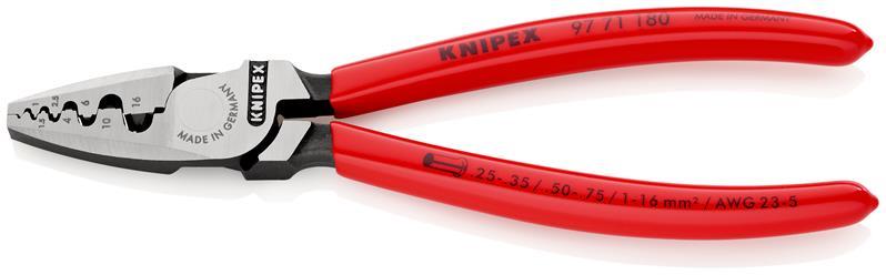 KNIPEX 97 71 180 SB Crimpzange für Aderendhülsen mit Kunststoff überzogen 180 mm (SB-Karte/Blister)