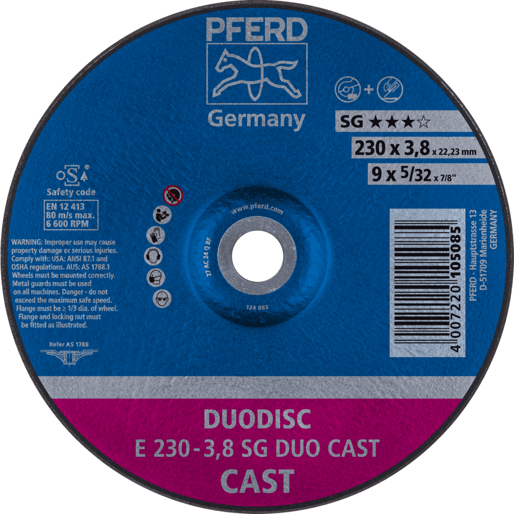 PFERD DUODISC Trenn-/Schleifscheibe E 230x3,8x22,23 mm gekr. Leistungslinie SG DUO CAST für Guss