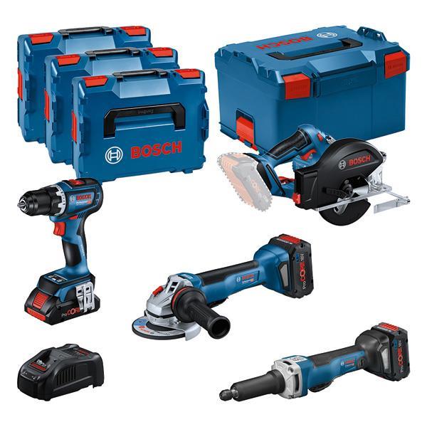 BOSCH Combo Kit Set mit 4 18V-Werkzeugen: GSR, GWS, GKM, GGS, 3 x Akku BOSCH Combo Kit Set mit 4 18V-Werkzeugen: GSR, GWS, GKM, GGS, 3 x Akku