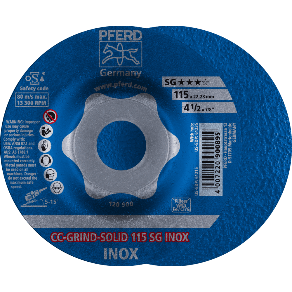 PFERD CC-GRIND SOLID Schleifscheibe 115x22,23 mm COARSE Leistungslinie SG INOX für Edelstahl