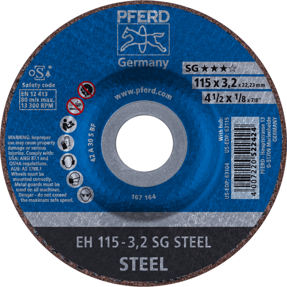 PFERD Trennscheibe EH 115x3,2x22,23 mm gekröpft Leistungslinie SG STEEL für Stahl