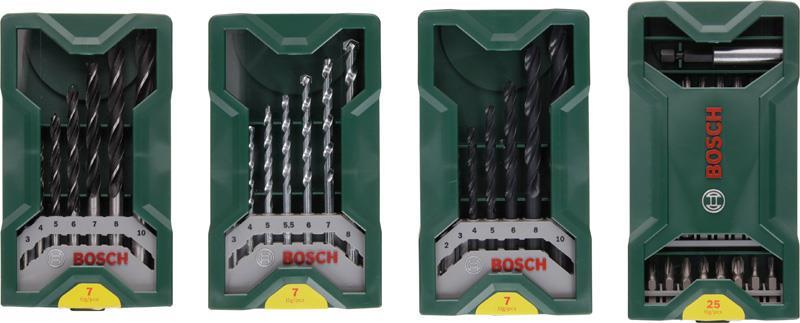 BOSCH Bohr- Schrauberbit-Set 3+1, Mini-X-Line, Metall-, Stein-, Holzbohrer, Bit-Set