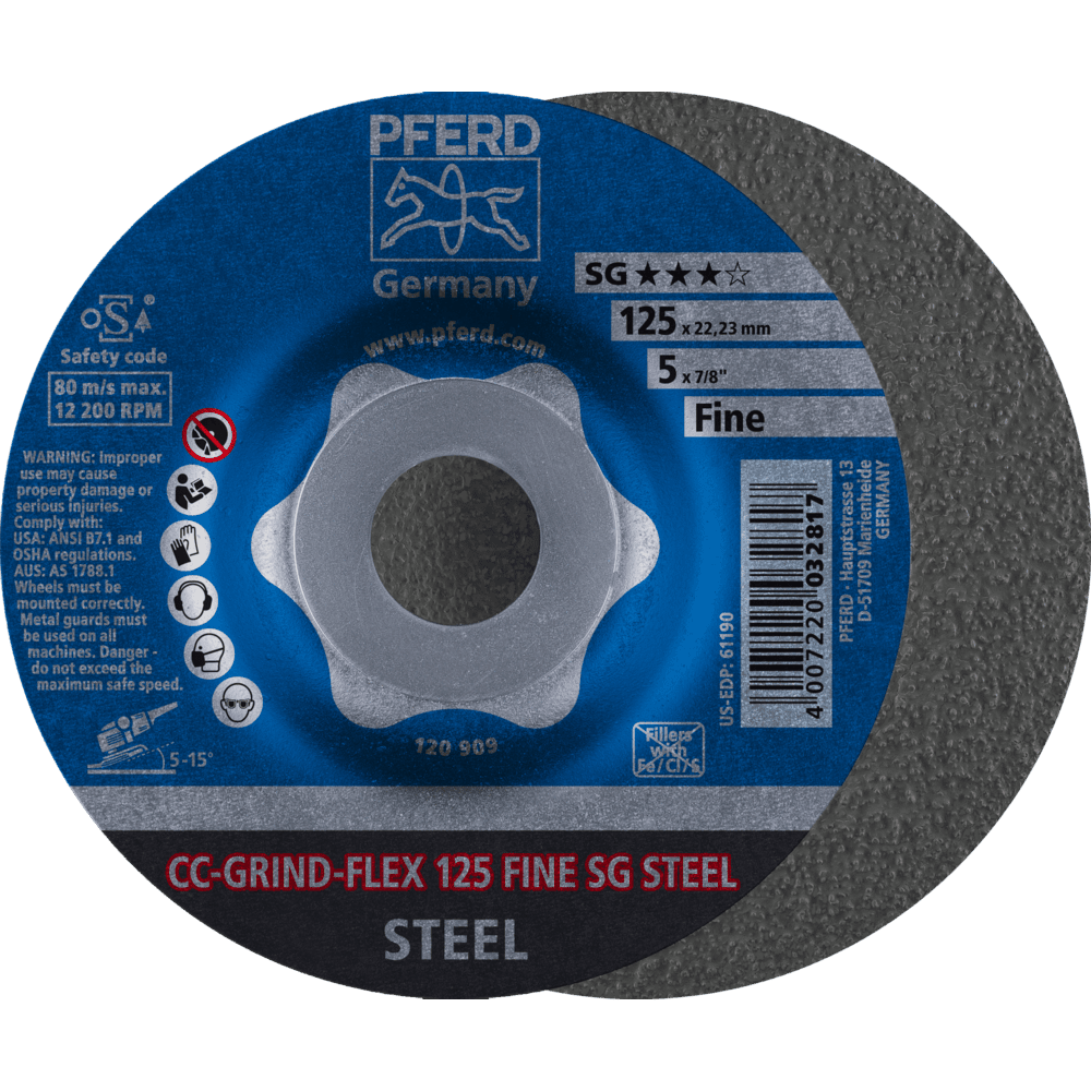 PFERD CC-GRIND FLEX Schleifscheibe 125x22,23 mm FINE Leistungslinie SG STEEL für Stahl