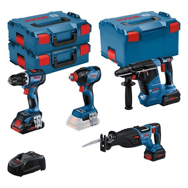 BOSCH Combo Kit Set mit 4x 18V: GSR 18V-90C/GDX 18V-210C/GBH18V-24C/GSA18V-28, 3x Akku