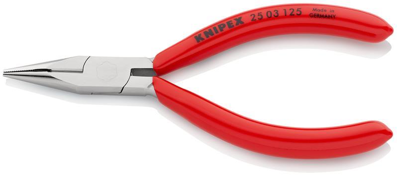 KNIPEX 25 03 125 Flachrundzange mit Schneide (Radiozange) mit Kunststoff überzogen verchromt 125 mm