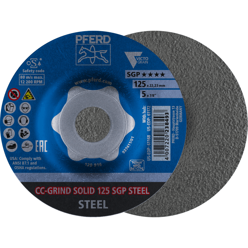 PFERD CC-GRIND SOLID Schleifscheibe 125x22,23 mm COARSE Speziallinie SGP STEEL für Stahl