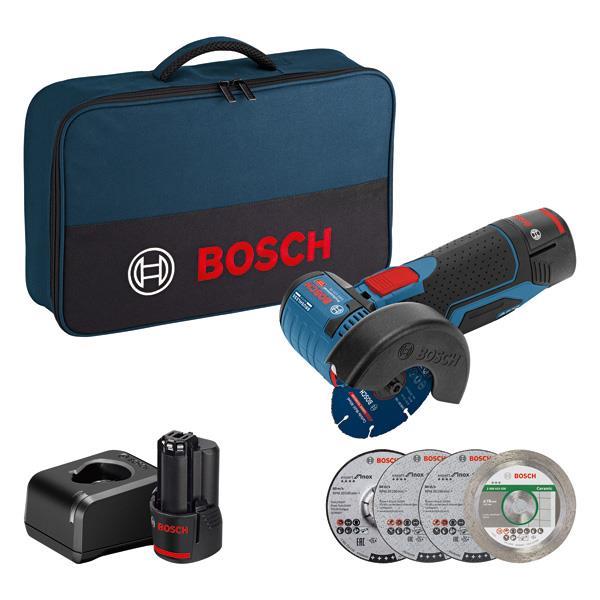 BOSCH Akku-Winkelschleifer GWS 12V-76, mit 2 x 2.0 Ah Li-Ion Akku BOSCH Akku-Winkelschleifer GWS 12V-76, mit 2 x 2.0 Ah Li-Ion Akku