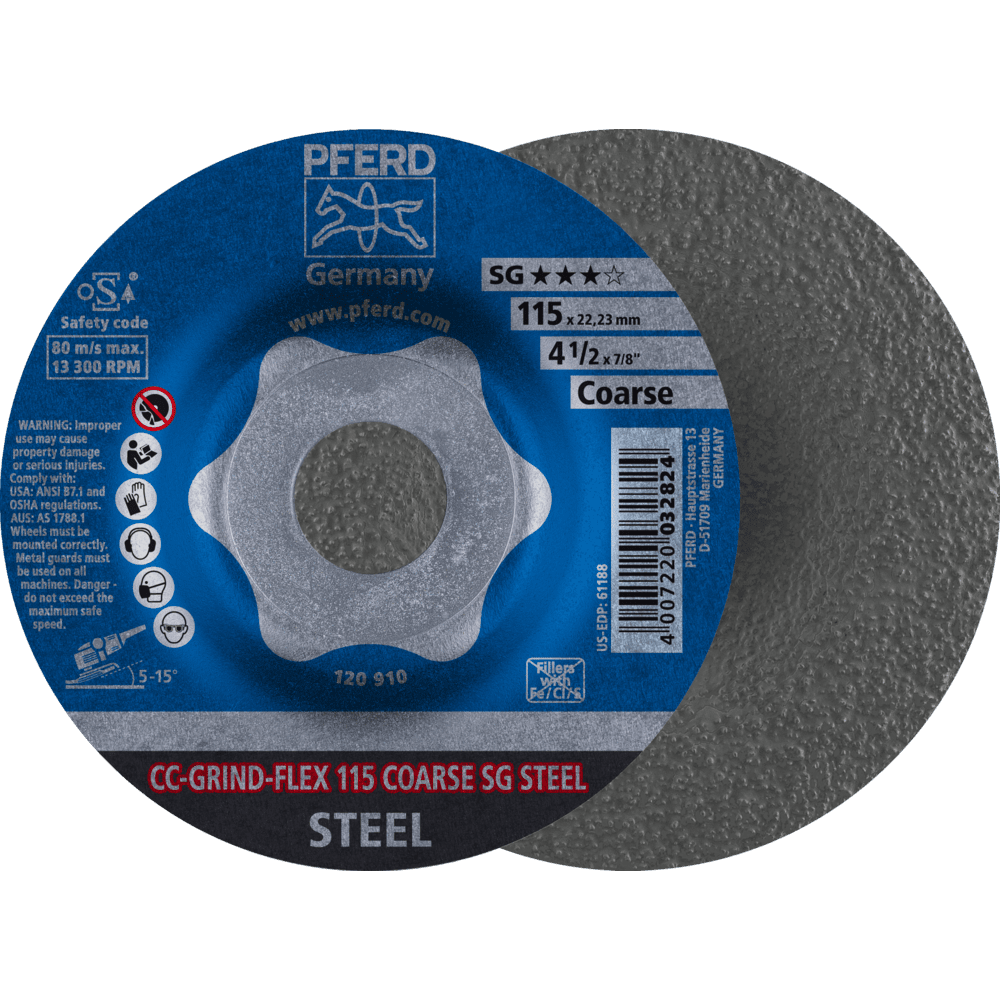 PFERD CC-GRIND FLEX Schleifscheibe 115x22,23 mm COARSE Leistungslinie SG STEEL für Stahl