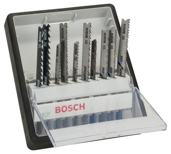 BOSCH 10-tlg. Stichsägeblatt-Set Wood and Metal, Robust Line, T-Schaft