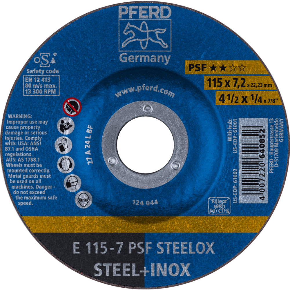 PFERD Schruppscheibe E 115x7,2x22,23 mm Universallinie PSF STEELOX für Stahl/Edelstahl