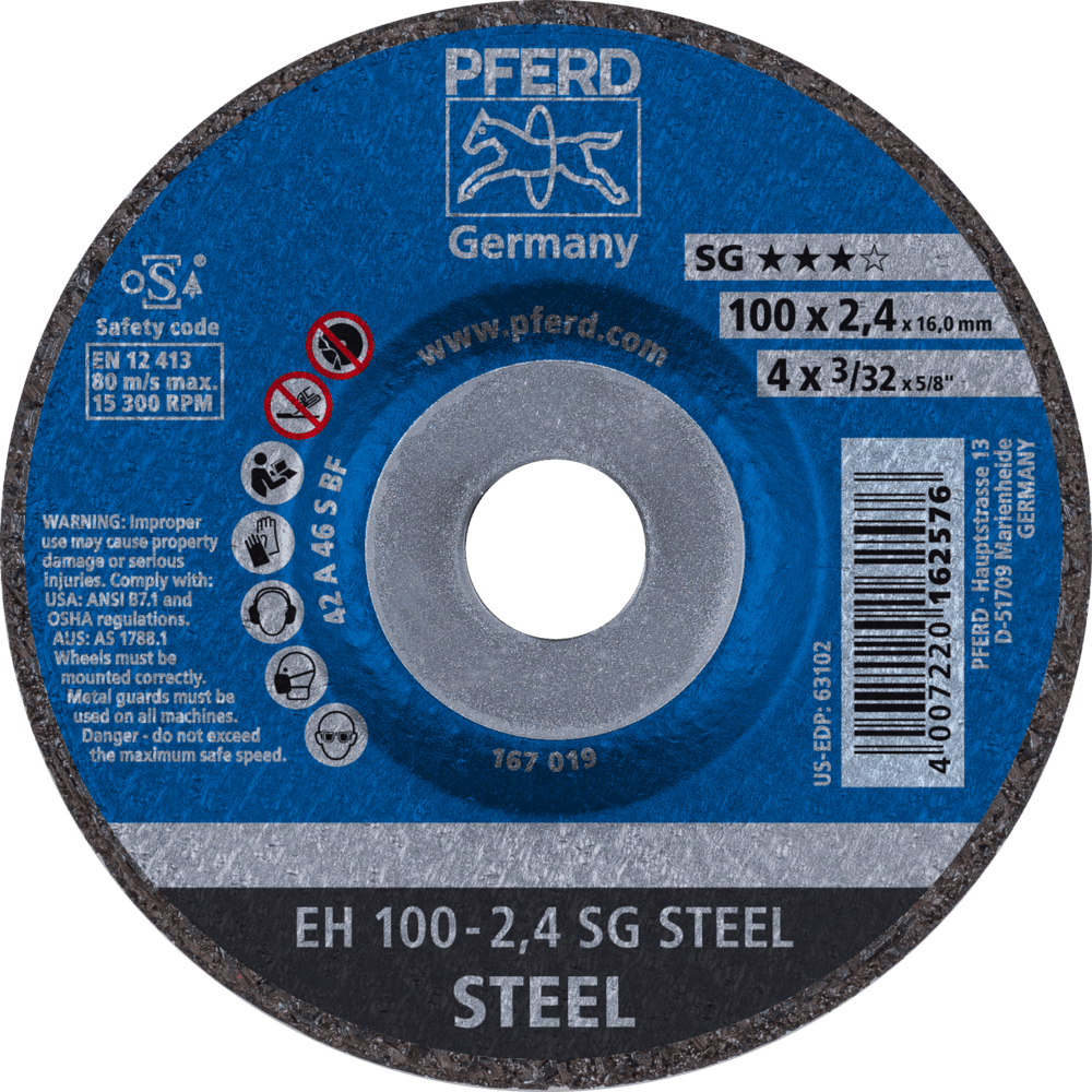 PFERD Trennscheibe EH 100x2,4x16 mm gekröpft Leistungslinie SG STEEL für Stahl