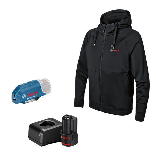 BOSCH Beheizbarer Hoodie GHH 12+18V XA 3XL, 1 x Akku GBA 12V 2.0Ah, Ladegerät