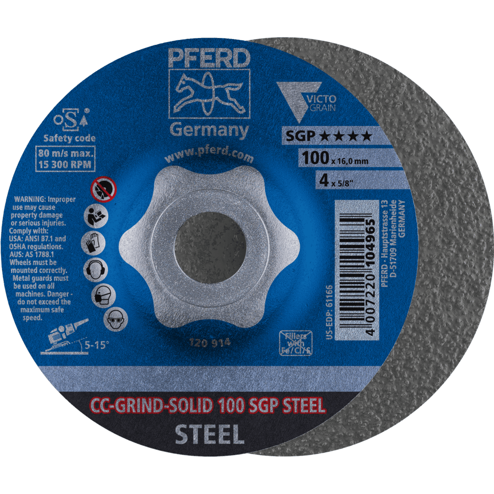 PFERD CC-GRIND SOLID Schleifscheibe 100x16 mm COARSE Speziallinie SGP STEEL für Stahl