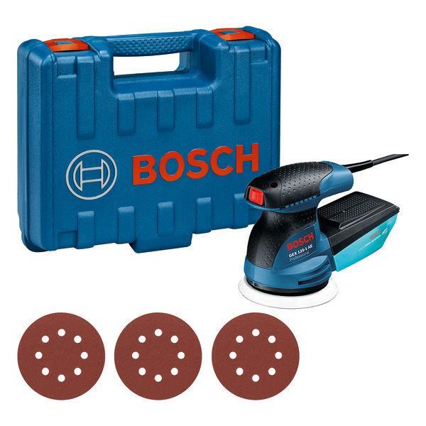 BOSCH Exzenterschleifer GEX 125-1 AE, mit 3 x Schleifblatt C470, in Handwerkerkoffer