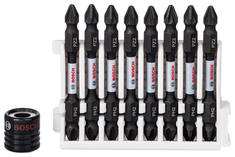 BOSCH Doppelklingenbit-Set Impact Control, 9-teilig, PH2-PZ2, 65 mm, Magnethülse